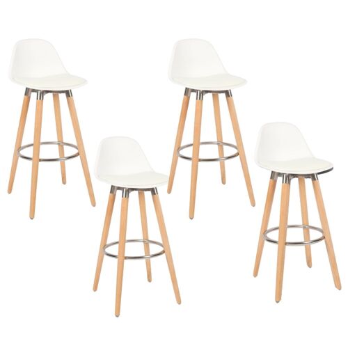 Lot De 4 Tabourets Blanc Pieds En Bois Naturel 39,5x44x91cm
