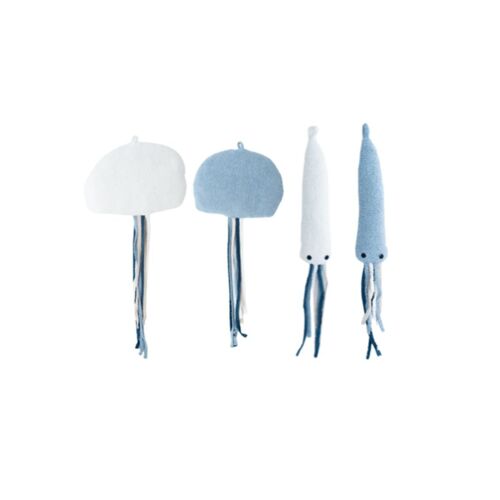 Pack peluches murales méduses bleues et blanches et mini poulpes