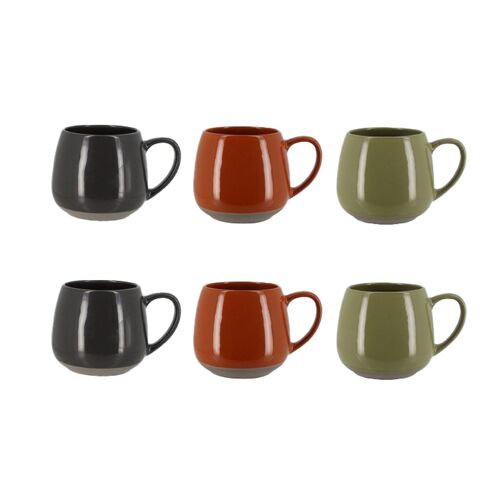 Lot De 6 Mugs En Grès - 3 Couleurs Assorties 40cl