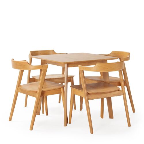 Ensemble table 80x80 cm et 4 chaises de salle à manger Chêne