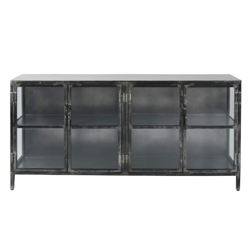 Buffet industriel vitré en métal vieilli et verre L180cm