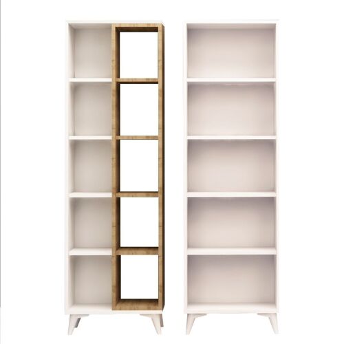 Etagère 15 tablettes décor chêne et blanc - H162 cm