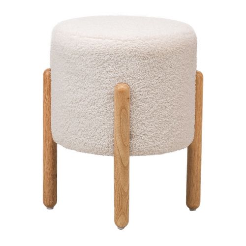 Pouf En Bouclettes Blanches Et Bois