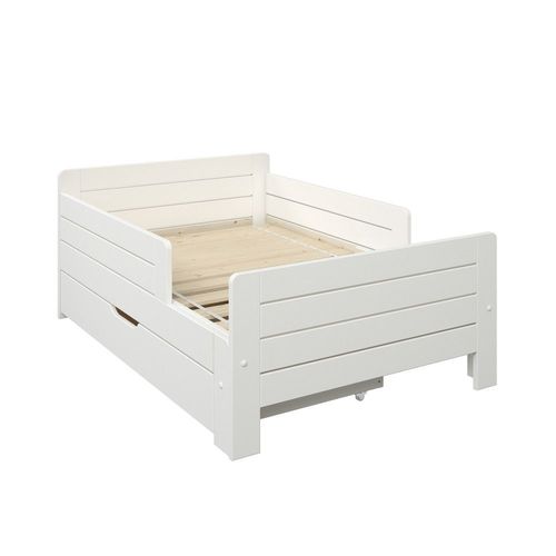 Lit Évolutif Avec Tiroir Pin Massif Blanc 90x140