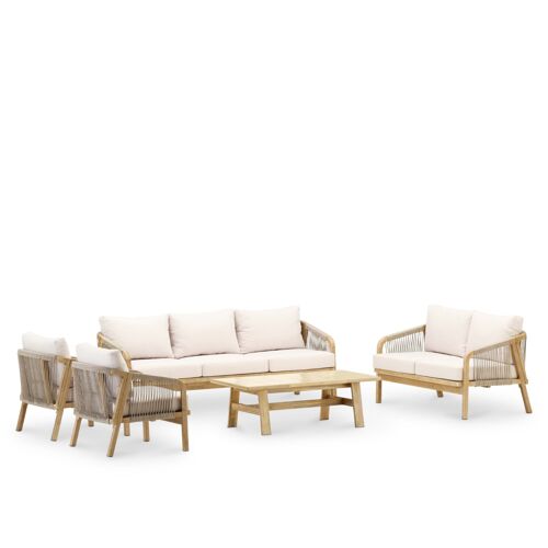 Salon De Jardin 5 Places Bois Et Céramique Beige 125x65