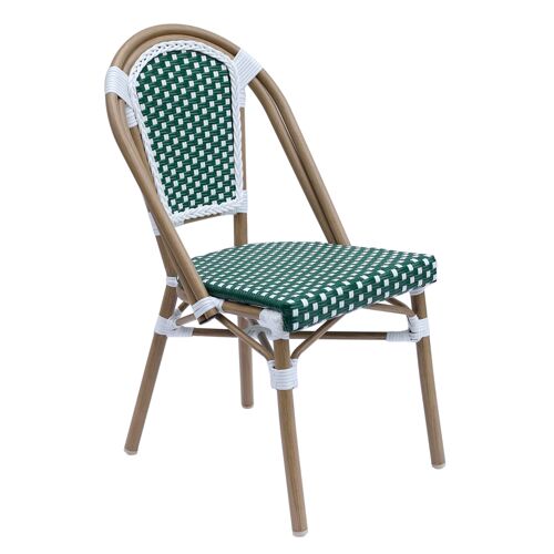 Chaise De Terrasse Bistrot Parisien En Aluminium Et Rotin Vert Foncé