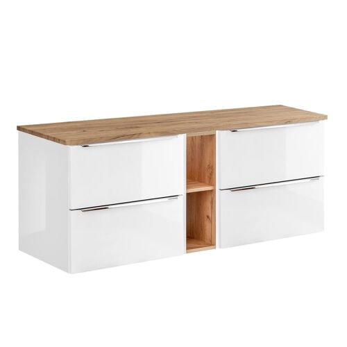 Meuble sous-vasque 140cm 2 niches blanc et naturel