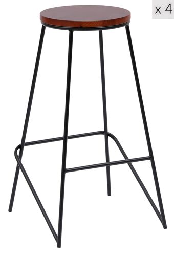 Lot de 4 tabourets de bar en métal et frêne naturel