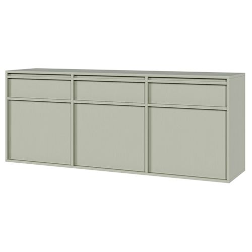 Buffet Suspendu 3 Portes Et Tiroirs Vert Sauge 154x39 Cm