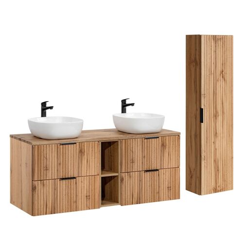 Ensemble meuble double vasque colonne stratifiés naturel