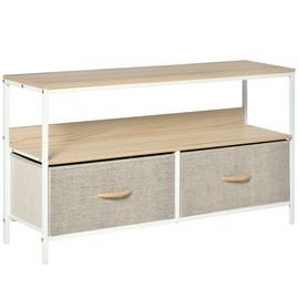 Meuble Tv Industriel 2 Tiroirs Tissu Gris Acier Mdf Blanc Bois Clair