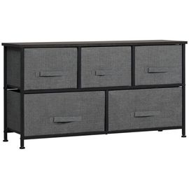 Commode 5 Tiroirs Non-Tissés Anthracite Métal Noir Plateau Aspect Bois