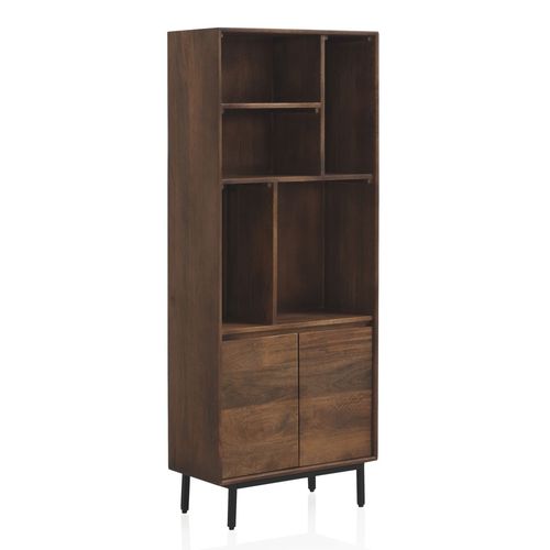 Bibliothèque Avec 2 Portes En Bois De Manguier Massif Et Base En Métal