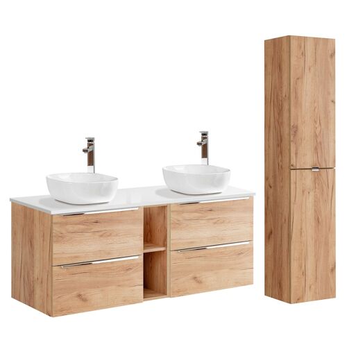 Ensemble meuble double vasque colonne stratifiés naturel