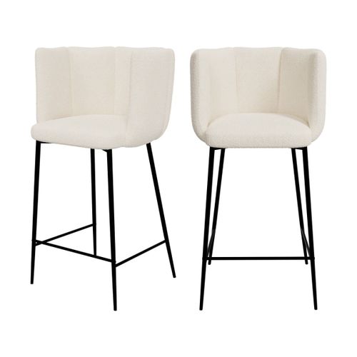 Chaise Pour Îlot Central 67 Cm En Tissu Bouclé Beige (Lot De 2)