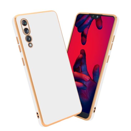 Cadorabo Housse compatible avec Huawei P20 PRO / P20 PLUS en Glossy Blanc - Or - Étui de protection en silicone TPU flexible et avec protection pour appareil photo