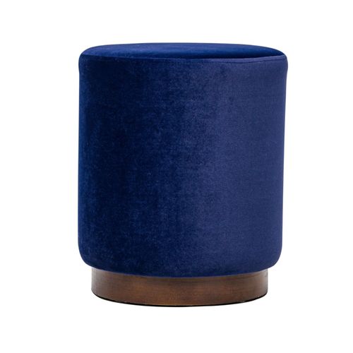 Pouf En Velours Bleu Et Base En Bois