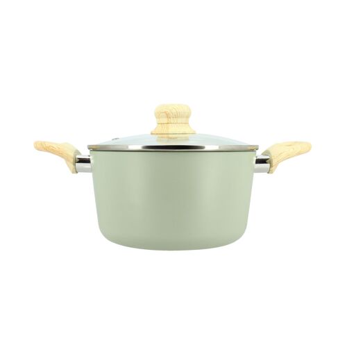 Menastyl - Faitout Celadon 20cm En Aluminium Induction Avec Couvercle En Verre - Vert