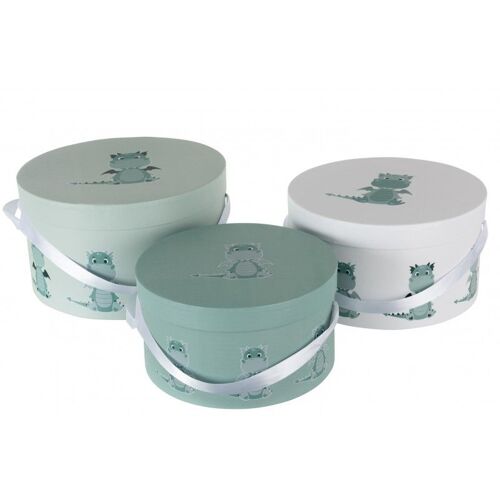 Boîtes dragon en papier blanc et menthe - Lot de 3