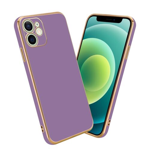 Cadorabo Housse compatible avec Apple iPhone 12 en Glossy Lilas - Or - Étui de protection en silicone TPU flexible et avec protection pour appareil photo