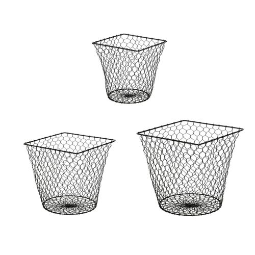 Set de 3 paniers en fer noir H50