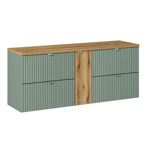 Meuble sous-vasque 4 tiroirs plan de toilette stratifiés naturel vert