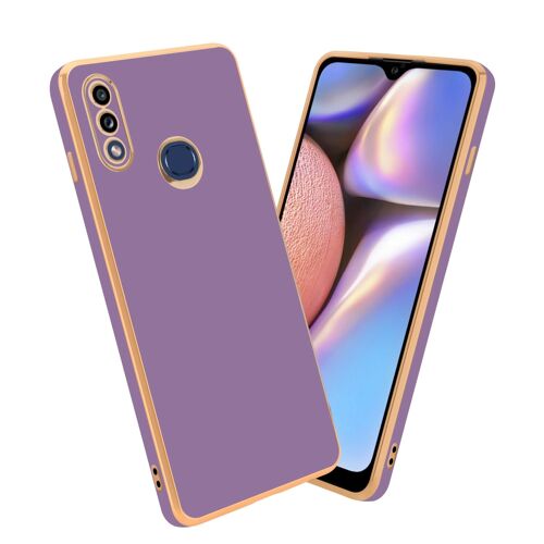 Cadorabo Housse compatible avec Samsung Galaxy A10s / M01s en Glossy Lilas - Or - Étui de protection en silicone TPU flexible et avec protection pour appareil photo