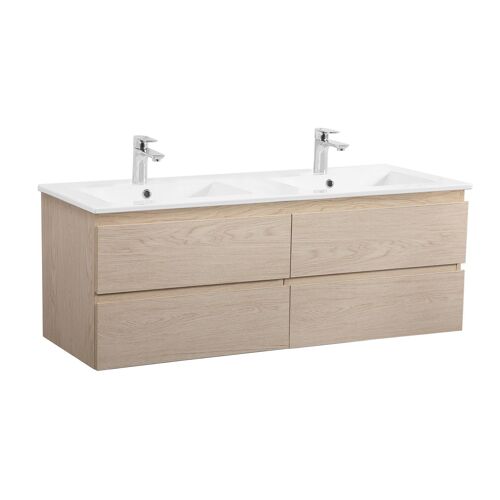 Meuble Double Vasque 120cm Avec Plan Céramique Décor Chêne