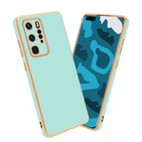 Cadorabo Housse compatible avec Huawei P40 PRO / P40 PRO+ en Glossy Vert Menthe - Or - Étui de protection en silicone TPU flexible et avec protection pour appareil photo