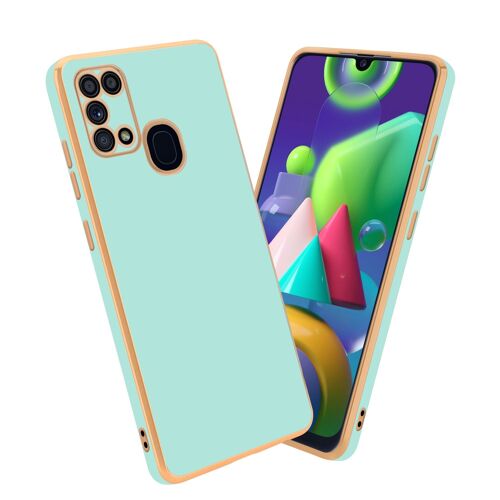 Cadorabo Housse compatible avec Samsung Galaxy M31 en Glossy Vert Menthe - Or - Étui de protection en silicone TPU flexible et avec protection pour appareil photo