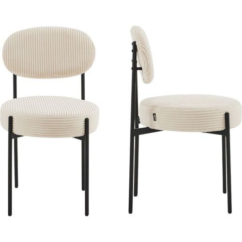 Lot De 2 Chaises En Velours Côtelé Beige, Piètement Métal Noir