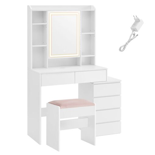 Vicco coiffeuse Ruben, Blanc, 60 cm avec éclairage LED et tabouret | Rakuten