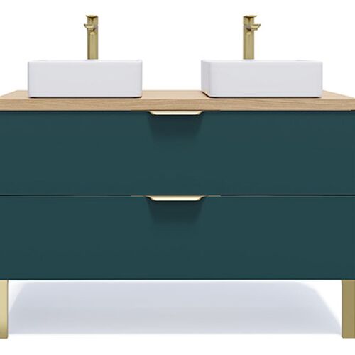Meuble salle de bain 2 vasques posées 120cm 2 tiroirs Bleu