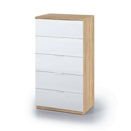 Commode 5 Tiroirs Effet Chêne Et Bois Blanc