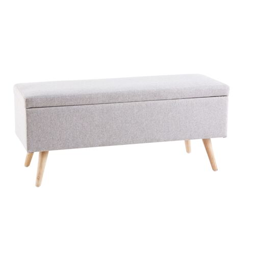 Banquette coffre vintage grise et bois d'hévéa