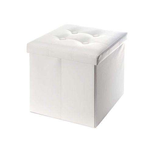 Repose-Pieds Coffre De Rangement 30x30x30 En Similicuir Blanc