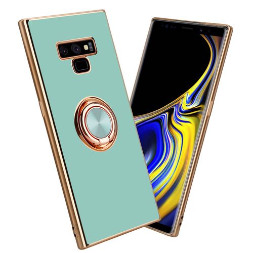 Cadorabo Housse Pour Samsung Galaxy Note 9 En Glossy Turquoise - Or Avec Anneau - Étui De Protection En Silicone Tpu Flexible, Avec Protection Pour Appareil Photo Et Support Voiture Magnétique
