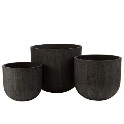 Set De 3 Cache-Pots Ronds Céramique Hauts Noirs