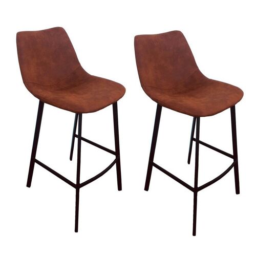2 Chaises Hautes Effet Cuir Vieilli Marron
