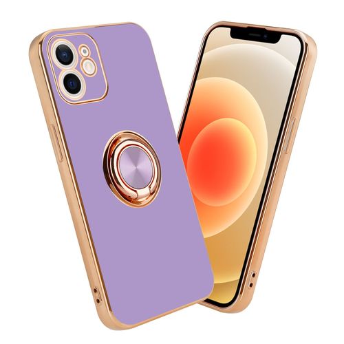 Cadorabo Housse Pour Apple Iphone 12 Mini En Glossy Lilas Clair - Or Avec Anneau - Étui De Protection En Silicone Tpu Flexible, Avec Protection Pour Appareil Photo Et Support Voiture Magnétique