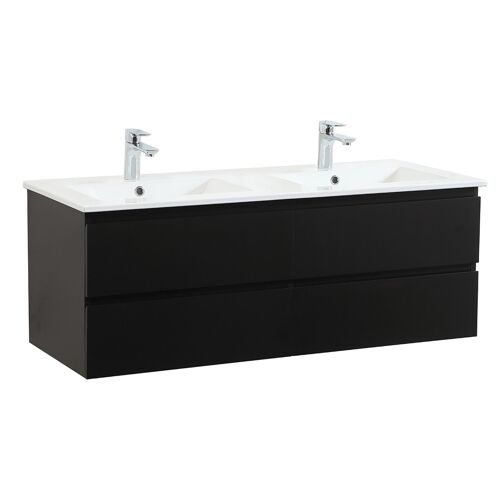 Meuble double vasque 120cm avec plan céramique Noir