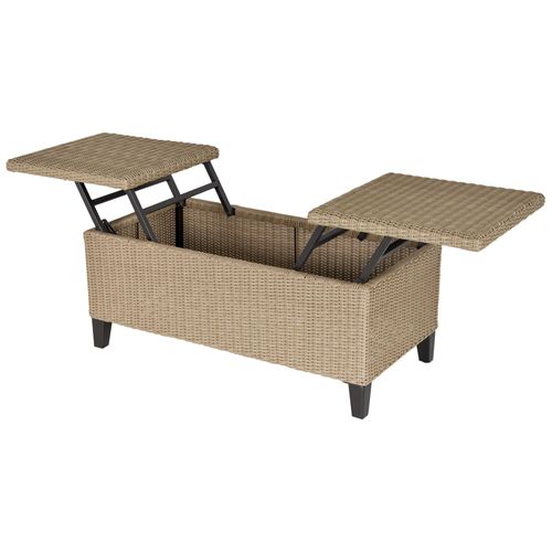 Table Basse Relevable De Jardin Résine Tressée Beige
