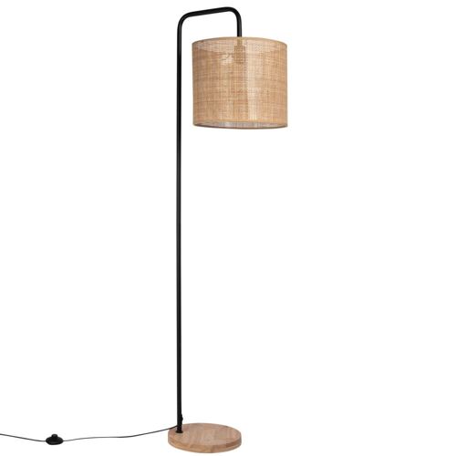 Lampadaire En Métal Et Hévéa Abat-Jour Cannage En Rotin H172