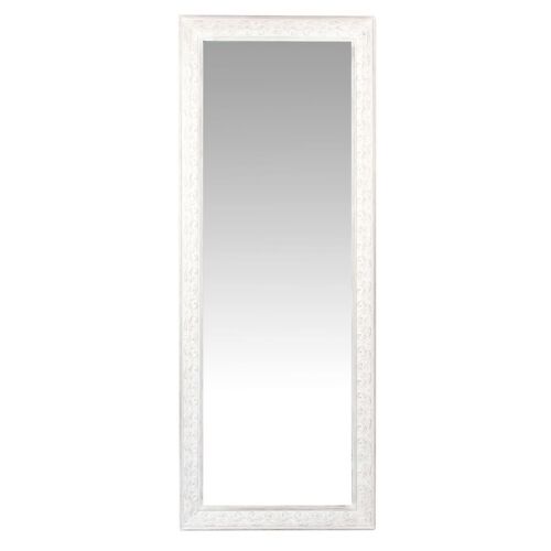 Miroir rectangulaire à moulures blanc grisé 50x130