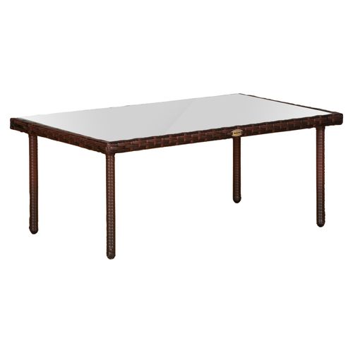 Table Basse De Jardin Plateau Verre Trempé Résine Tressée Chocolat