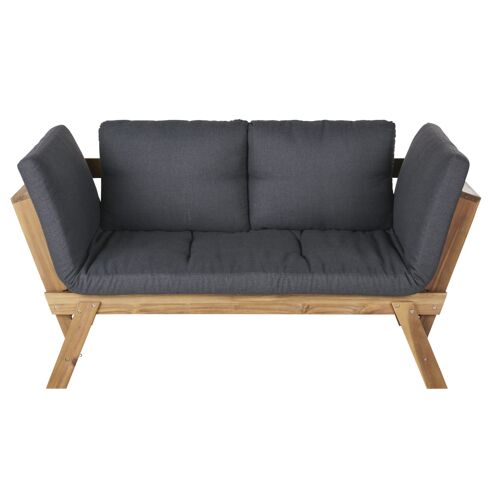 Banquette De Jardin Modulable 3 Places En Bois D'acacia Et Coussins Gris Anthracite En Toile