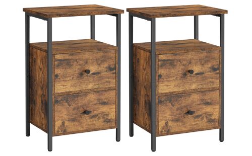 Lot de 2 tables de chevet 2 tiroirs style industriel marron rustique
