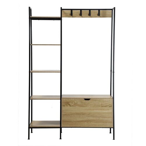 Penderie 4 Crochets 5 Étagères avec Coffre à Chaussures - Marron