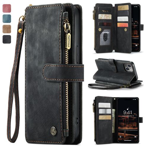 Coque portefeuille pour iPhone 14 Plus,Etui pour iPhone 14 Plus cuir synthétique de qualité supérieure avec emplacements pour cartes, fermeture aimantée, dragonne,Noir
