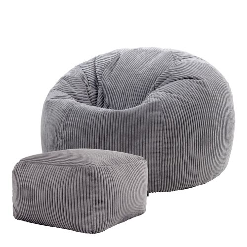 Pouf avec repose-pied velours côtelé gris anthracite